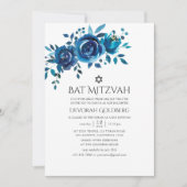 Navy und White Watercolor Floral Bat Mitzvah Einladung (Vorderseite)