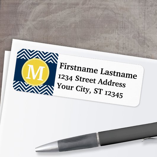 Navy und White Zickzack Pattern Custom Monogram