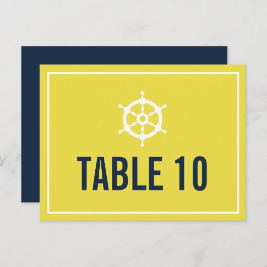 Navy und Yellow Nautic Tischnummer Postcard (Vorne/Hinten)