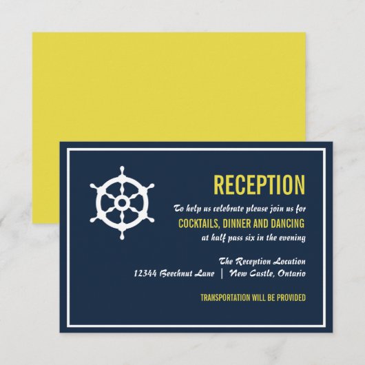 Navy und Yellow Nautical Wedding Card Begleitkarte (Vorne/Hinten)