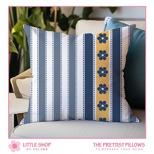 Navy und Yellow Stripes floral Kissen