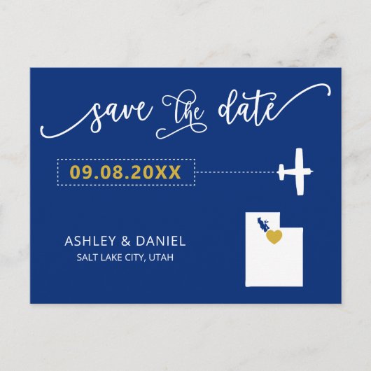 Navy Utah Wedding Save the Date Map Postcard Postkarte (Vorderseite)