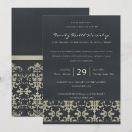 NAVY VELVET SILVER DAMASK CLASSIC WORKSHOP EVENT EINLADUNG