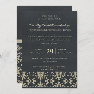 NAVY VELVET SILVER DAMASK CLASSIC WORKSHOP EVENT EINLADUNG