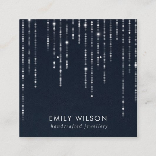 NAVY VELVET STRING LIGHTS STUD EARRING ANZEIGE  QUADRATISCHE VISITENKARTE (Vorderseite)