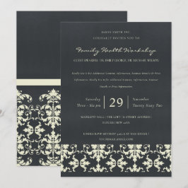 NAVY VELVET WHITE DAMASK CLASSIC WORKSHOP EVENT EINLADUNG