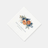 Navy verbrannte orangefarbene Blumenhochzeit Serviette (Ecke)