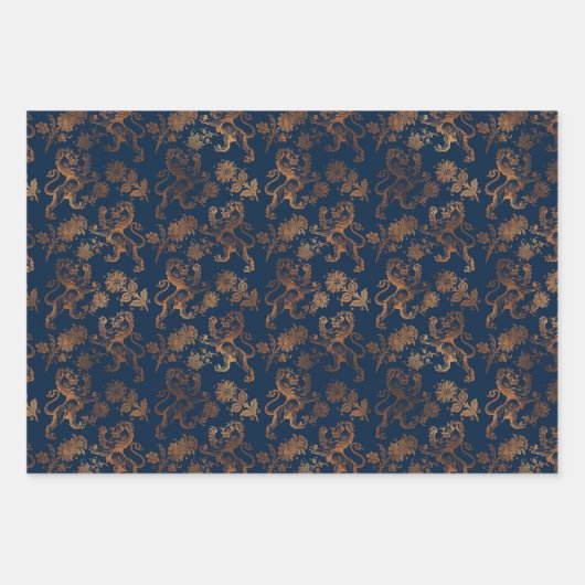Navy Verziert Damask Blue Pattern Geschenkpapier Set (Vorderseite 3)