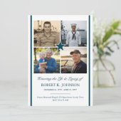 Navy Veteran 4 Photo Collage Flat Funeral Program Einladung (Stehend Vorderseite)