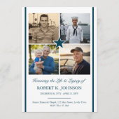 Navy Veteran 4 Photo Collage Flat Funeral Program Einladung (Vorderseite)