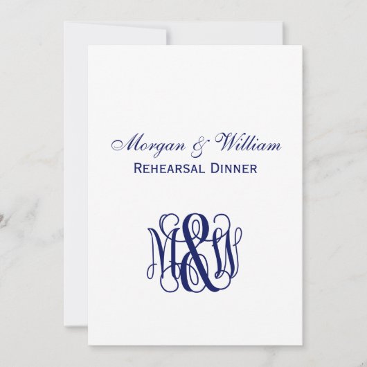 Navy Vine Script Monogram B&G DIY BG Probe Einladung (Vorderseite)