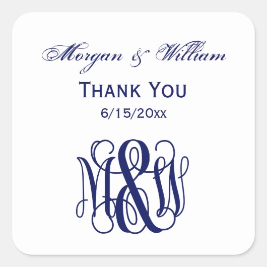 Navy Vine Script Monogram B&G DIY BG Quadratischer Aufkleber (Vorderseite)