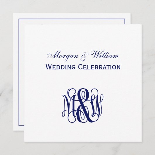Navy Vine Script Monogram B&G DIY BG Wedding Einladung (Vorne/Hinten)