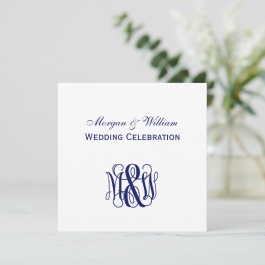 Navy Vine Script Monogram B&G DIY BG Wedding Einladung (Stehend Vorderseite)