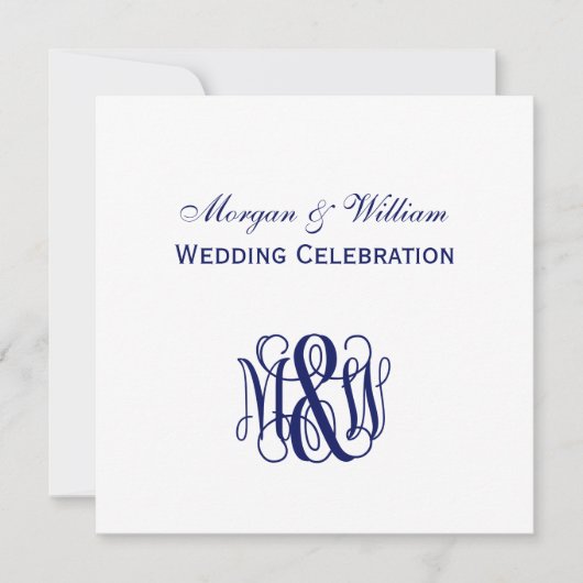 Navy Vine Script Monogram B&G DIY BG Wedding Einladung (Vorderseite)
