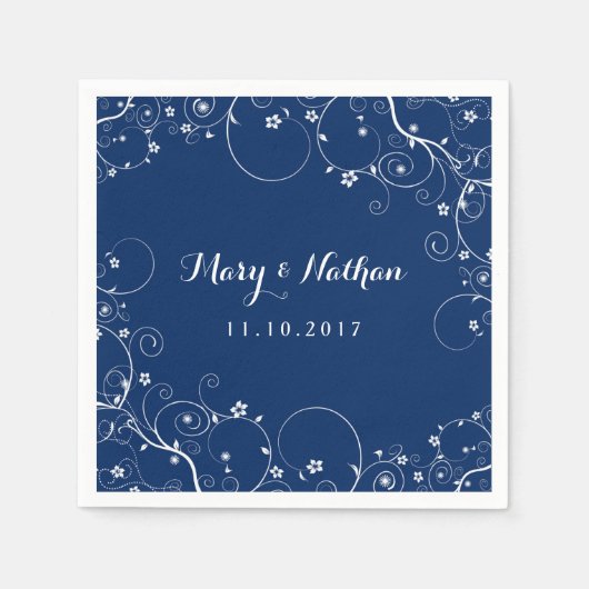 Navy Vines Custom Wedding Napkins Serviette (Vorderseite)