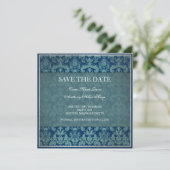 Navy Vintag Damask Save the Date Karte (Stehend Vorderseite)