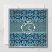 Navy Vintag Damask Save the Date Karte (Rückseite)