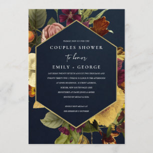 NAVY VINTAG RETRO BURGUNDY FLORAL COUPLES DUSCHE EINLADUNG