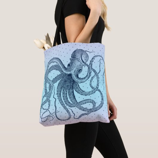 Navy Vintag Steampunk Octopi Illustration Tasche (Von Nahem)