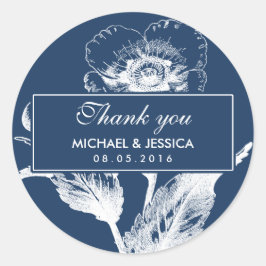 Navy Vintage Blume Hochzeit Dankeschön Sticker