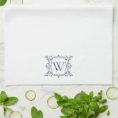 Navy | Vintage Rahmen Monogramm Geschirrtuch (Gefaltet)