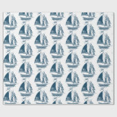 Navy Vintage Windsegler Muster Packi Geschenkpapier (Flach)