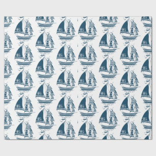 Navy Vintage Windsegler Muster Packi Geschenkpapier