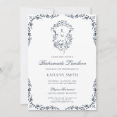Navy Vintages Wappen Bridesmaids Mittagessen Einladung (Vorderseite)