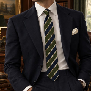 Navy-Waldgrün Preppy Repp-Streifen Krawatte