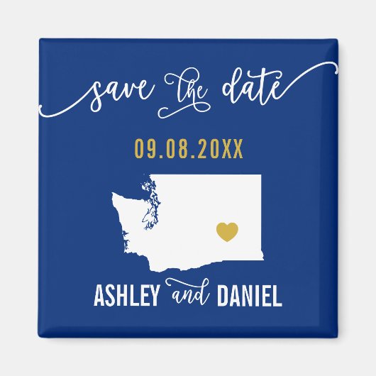 Navy Washington Staat Wedding Save the Date Map Magnet (Vorne)