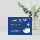 Navy Washington Wedding Save the Date Map Postcard Postkarte (Stehend Vorderseite)