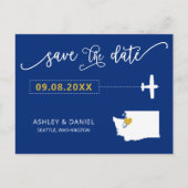 Navy Washington Wedding Save the Date Map Postcard Postkarte (Vorderseite)