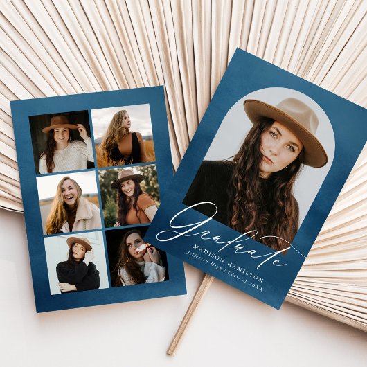 Navy Wassercolor Arch 7 Foto Collage Abschluss Ankündigung