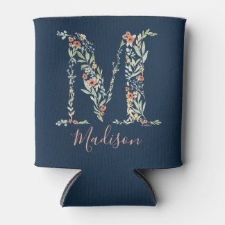 Navy-Wasserfarben-Blumenmonogramm "M" Dosenkühler