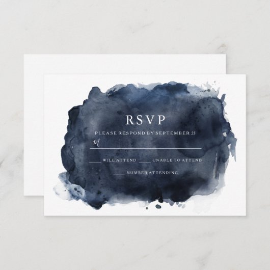Navy Wasserfarbenmalerei, Paint Splash & White Wed RSVP Karte (Vorne/Hinten)