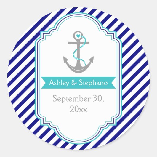 Navy, Wassergymnastik-Hochzeit Sichern Sie das Dat Runder Aufkleber (Vorderseite)