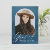 Navy Watercolor Arch Foto Abschluss Ankündigung (Stehend Vorderseite)