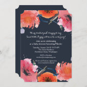 Navy Watercolor Floral Baby Shooting Party Einladu Einladung (Vorne/Hinten)