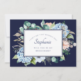 Navy Watercolor Floral Blue Hydrangeaid Bridesmaid Einladung