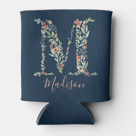 Navy Watercolor Floral Monogram "M" Dosenkühler