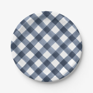 Navy Watercolor Gingham Pappteller