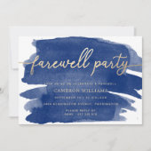 Navy Watercolor Gold Farewell Party Einladung (Vorderseite)