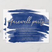 Navy Watercolor Gold Farewell Party Einladung (Vorne/Hinten)