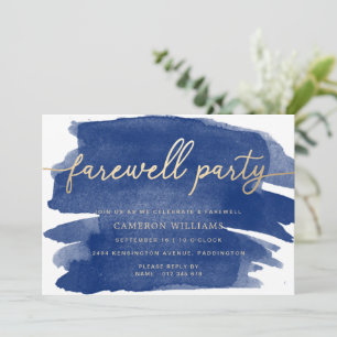 Navy Watercolor Gold Farewell Party Einladung