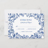 Navy Watercolor Laurel Wreath Wedding RSVP (Vorderseite)