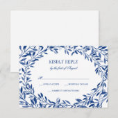 Navy Watercolor Laurel Wreath Wedding RSVP Karte (Vorne/Hinten)