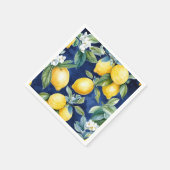 Navy Watercolor Lemons Muster europäisch Italienis Serviette (Ecke)