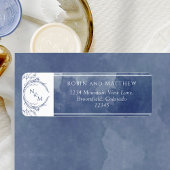 Navy Watercolor, Monogram Wedding Rücksendeadresse