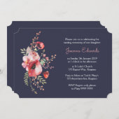 Navy Watercolor Poppies Namemony Einladung (Vorne/Hinten)